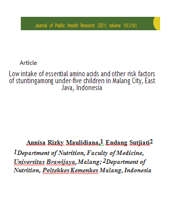 Low intake of essential amino acids and other risk factors of stunting among under-five children in Malang City, East Java, Indonesia