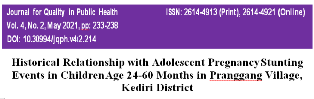 Historical Relationship with Adolescent Pregnancy Stunting Events in Children Age 24-60 Months in Pranggang Village, Kediri District