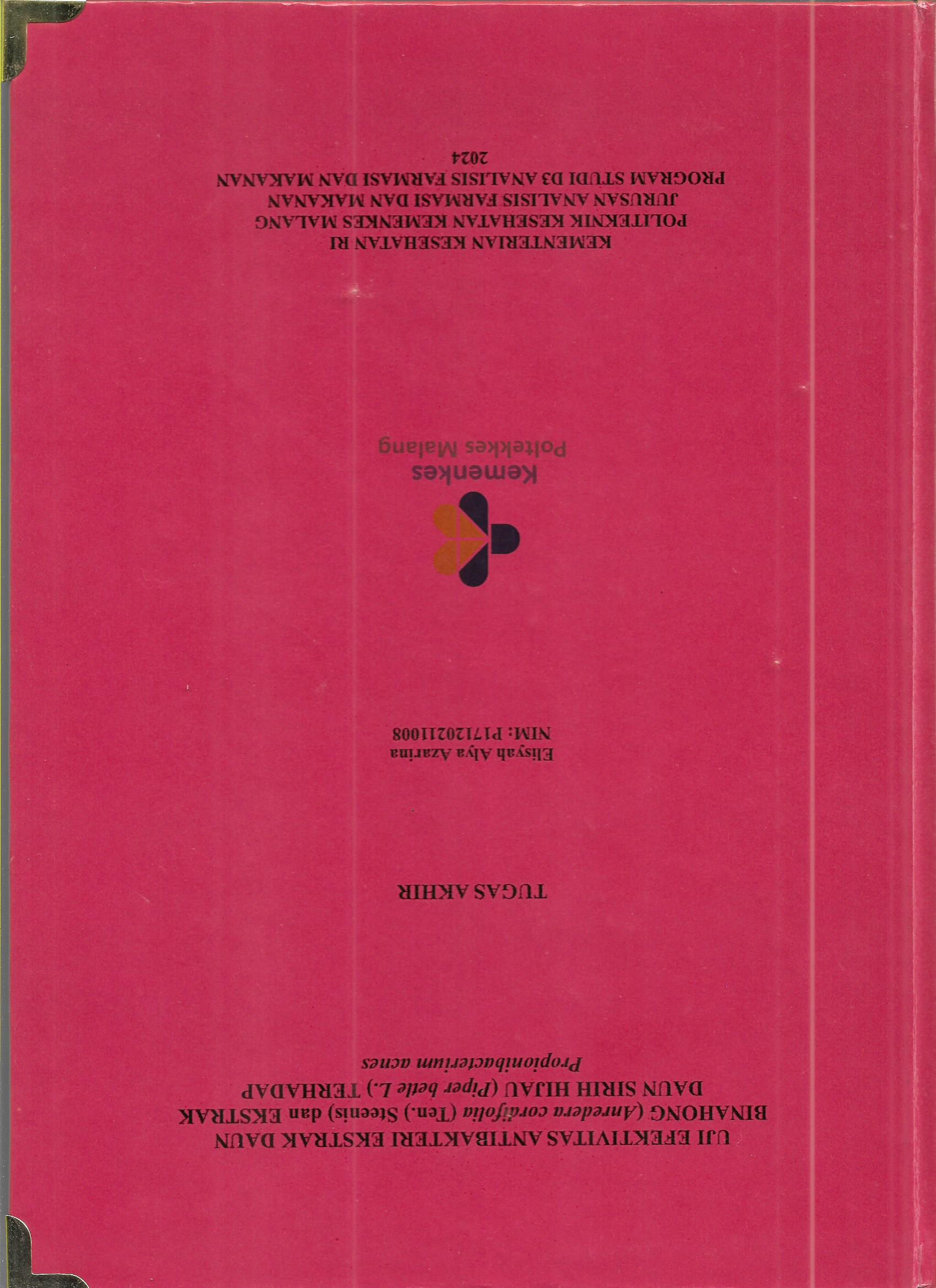 UJI EFEKTIVITAS ANTIBAKTERI EKSTRAK DAUN BINAHONG (Anredera cordifolia (Ten.) Steenis) dan EKSTRAK DAUN SIRIH HIJAU (Piper betle L.) TERHADAP Propionibacterium acnes