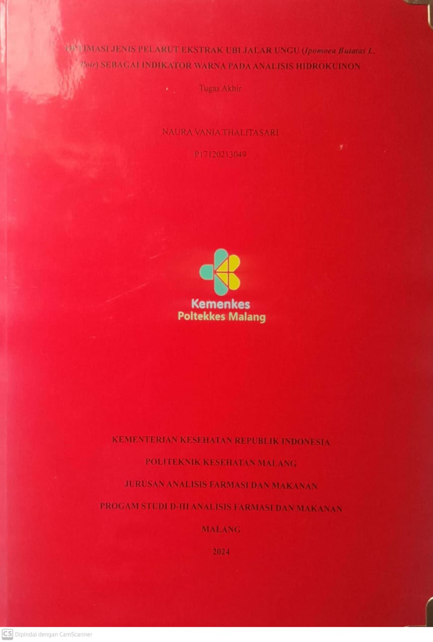 OPTIMASI JENIS PELARUT EKSTRAK UBI JALAR UNGU (Ipomoea Butatas L. Poir) SEBAGAI INDIKATOR WARNA PADA ANALISIS HIDROKUINON
