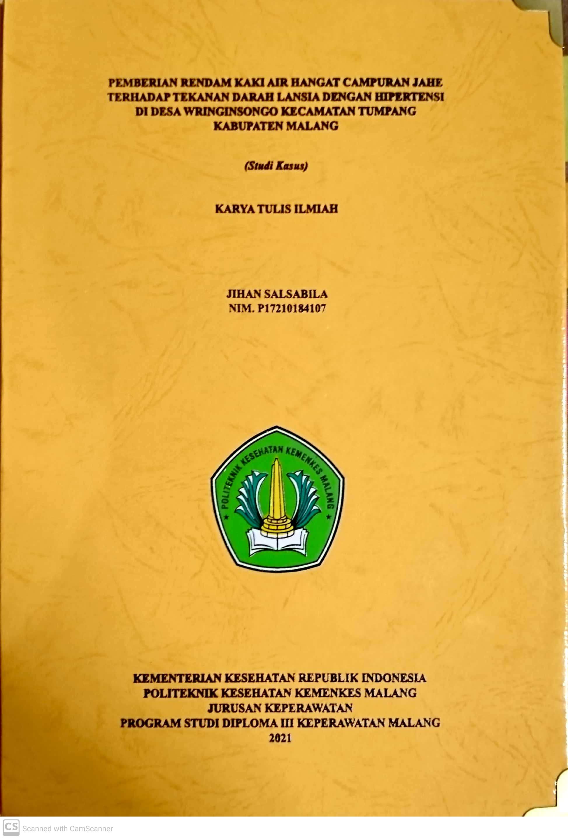 PEMBERIAN RENDAM KAKI AIR HANGAT CAMPURAN JAHE TERHADAP TEKANAN DARAH LANSIA DENGAN HIPERTENSI DI DESA WRINGINSONGO KECAMATAN TUMPANG KABUPATEN MALANG