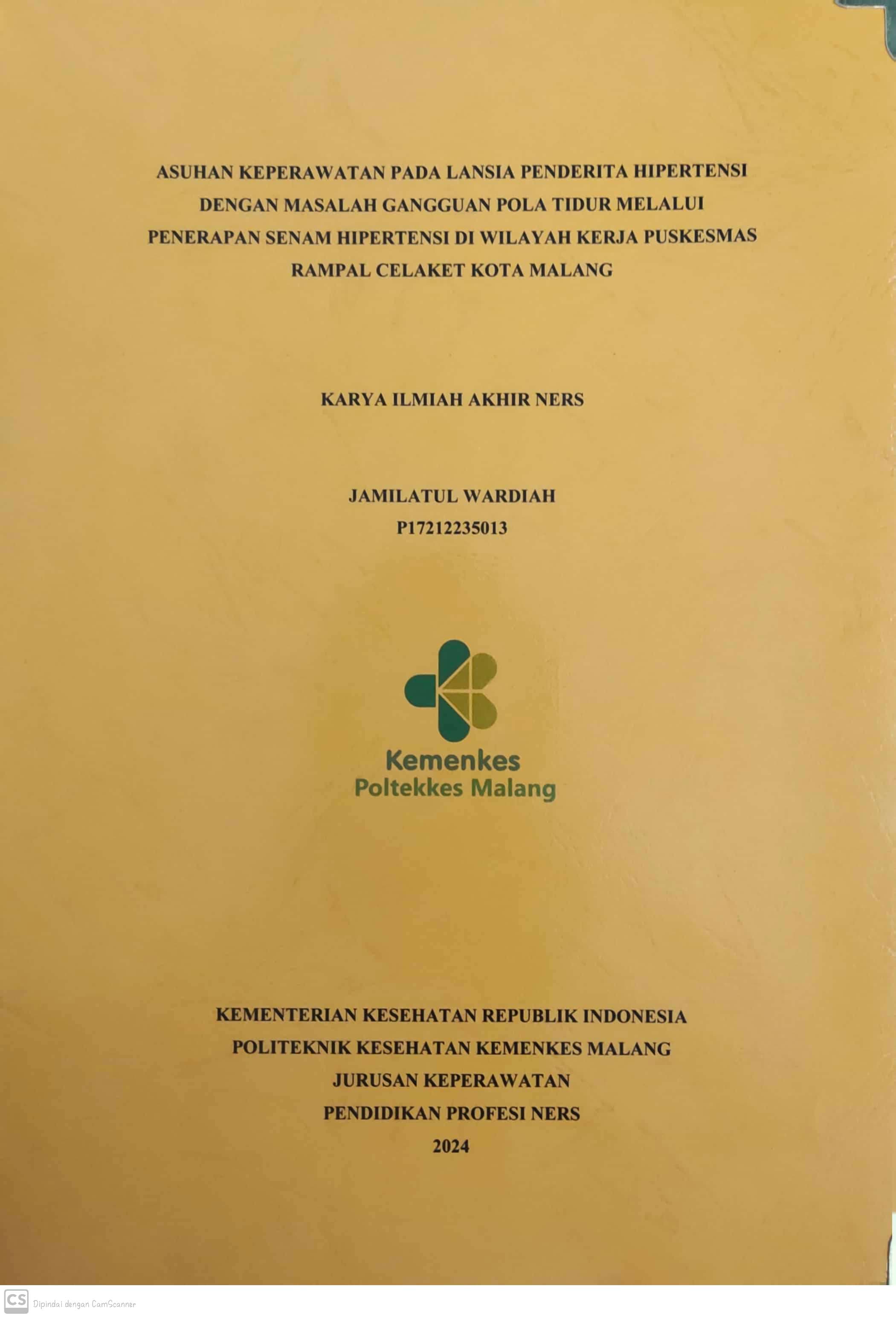 ASUHAN KEPERAWATAN PADA LANSIA PENDERITA HIPERTENSI DENGAN MASALAH GANGGUAN POLA TIDUR MELALUI  PENERAPAN SENAM HIPERTENSI DI WILAYAH KERJA PUSKESMAS  RAMPAL CELAKET KOTA MALANG