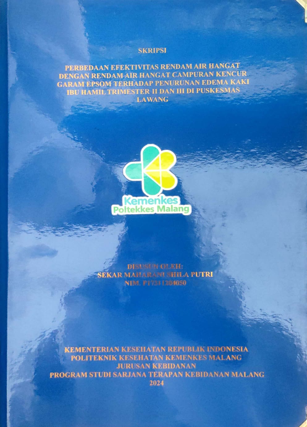 PERBEDAAN EFEKTIVITAS RENDAM AIR HANGAT  DENGAN RENDAM AIR HANGAT CAMPURAN KENCUR  GARAM EPSOM  TERHADAP PENURUNAN EDEMA KAKI  IBU HAMIL TRIMESTER II DAN III DI PUSKESMAS  LAWANG