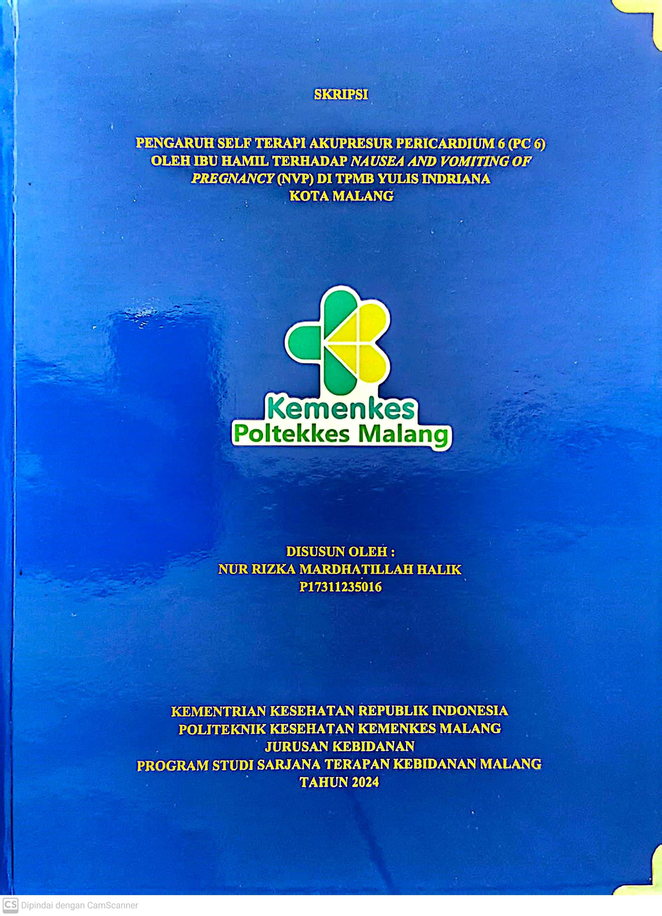 PENGARUH SELF TERAPI AKUPRESUR PERICARDIUM 6 (PC 6)  OLEH IBU HAMIL TERHADAP NAUSEA AND VOMITING OF  PREGNANCY (NVP) DI TPMB YULIS INDRIANA  KOTA MALANG